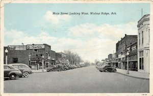 Walnut Ridge Arkansas 1940s Postcard Main Street Looking West Cafe Cars Stores