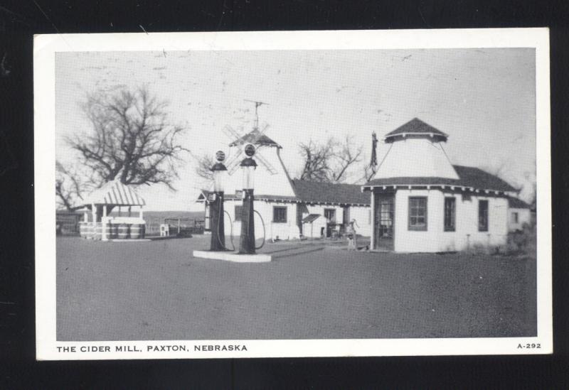 PAXTON NEBRASKA THE CIDER MILL GAS STATION VINTAGE ADVERTISING POSTCARD