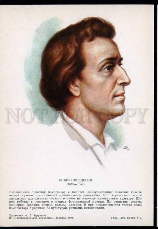 207647 POLISH COMPOSER pianist Frederic Chopin Old poster card