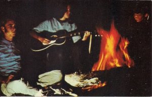 Music, Young Woman w Guitar, Camp Fire, Stansted QC Quebec Canada 1970's
