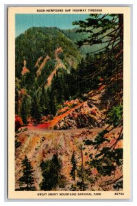 Newfound Gap Highway Great Smokey Mountains National Park UNP Linen Postcard N26