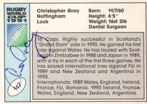 Christopher Gray Scotland Hand Signed Rugby 1991 World Cup Card Photo