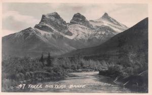 Three Sisters, Banff, Alberta, Canada, Early Real Photo Postcard, unused