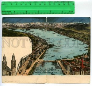 440469 Switzerland Zurich map 1902 year Folding panoramic postcard