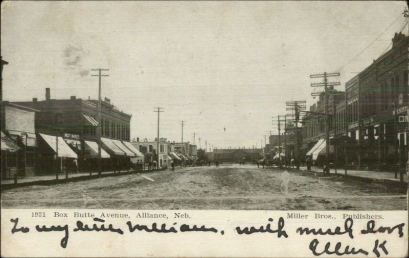 Alliance NE Box Butte Ave c1905 Postcard