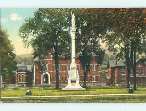 Unused Divided-Back COUNTY BUILDINGS BEHIND STATUE Delhi New York NY t5580