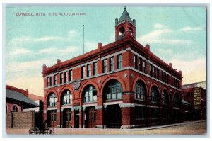 c1910's Fire Headquarters Building Wagon Lowell Massachusetts MA Postcard