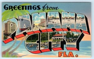 Large Letter Linen PANAMA CITY, FLORIDA  FL ca 1940s Tichnor Postcard