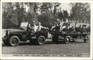 Sebring FL Old Jeep Pulling Tourist Wagon Highlands Hammock State Park RPPC