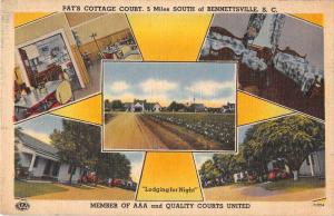 Bennetsville South Carolina Pats Cottage Court Linen Antique Postcard J51263 