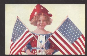 CUTE PRETTY GIRL STARS AND STRIPES DRESS PATIOTIC OLD POSTCARD FLAGS 1910