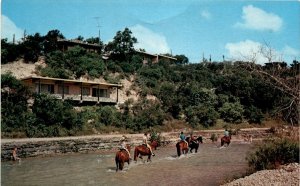 Neals Vacation Lodges, Concan, Texas, hayrides, camping, horseback Postcard