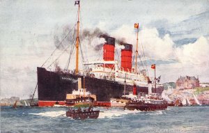 c.'08, Cunard Line, Beautiful Steamer, R.M.S. Campania, Old Postcard