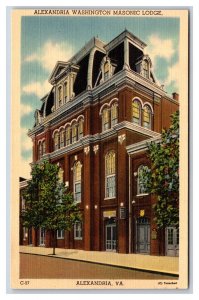 Alexandria Washington Masonic Lodge Alexandria Virginia UNP Linen Postcard I19