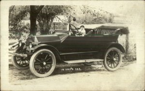 Little Girl IN DAD'S CAR AUTO Partial License Plate c1915 Real Photo Postcard