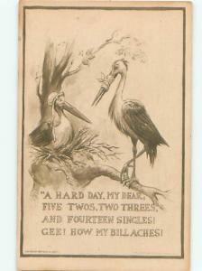 Pre-Linen STORK BIRD WITH INJURED BEAK FROM OVERWORK AC5656