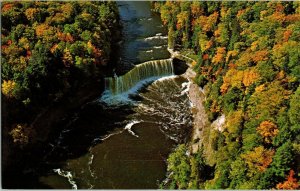 Upper Tahquamenon Falls Michigans Penisula Aerial Waterfall Forest Postcard Vtg 