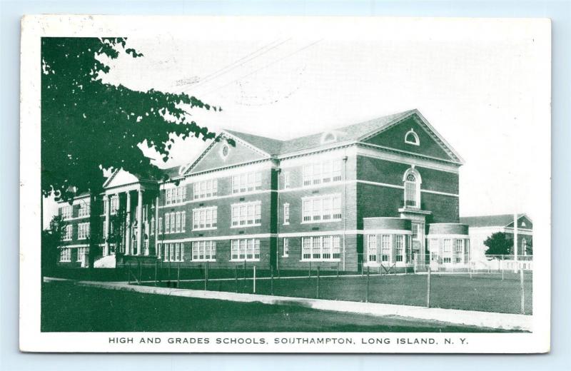 Postcard NY Southampton Long Island LI High & Grade School Building c1930s R69