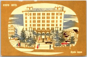 VINTAGE POSTCARD GRAPHIC DESIGN OF THE KOYOTO HOTEL LOCATED KYOTO JAPAN 1950s