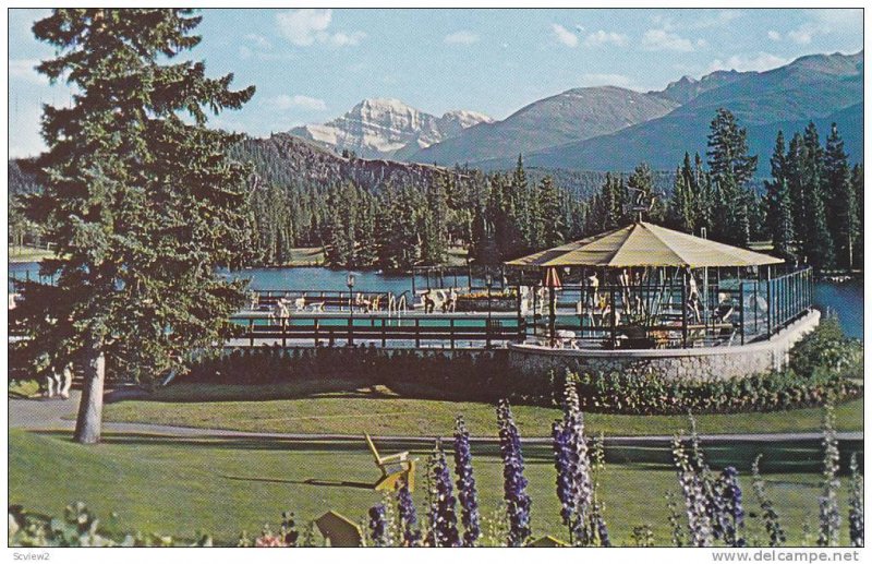 Flowers, Swimming Pool, View From Jasper Park Lodge, Mt. Edith Cavell, Jasper...