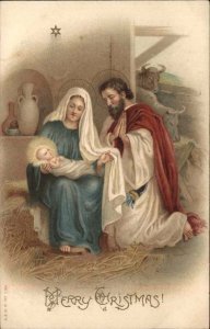 Christmas Baby Jesus Mary Joseph in Manger c1910 Vintage Postcard