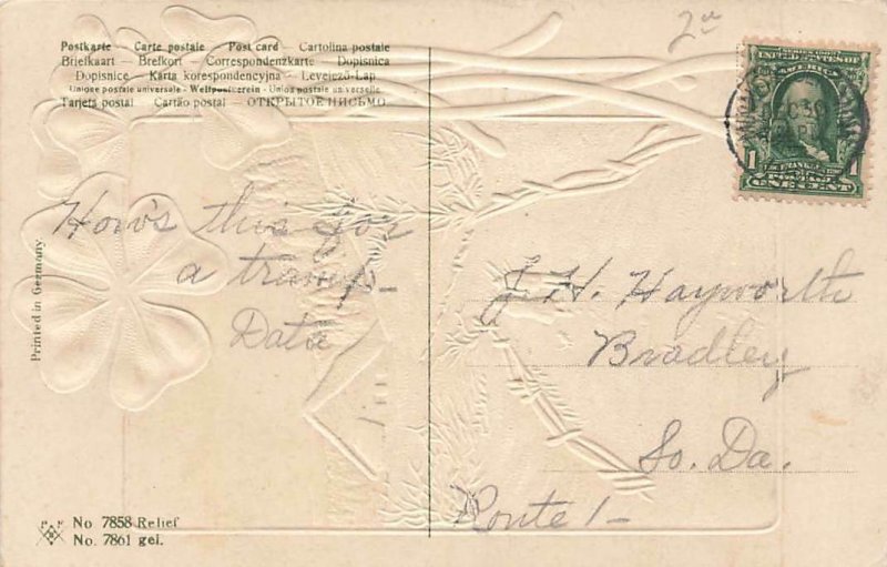 People Walking Down Snowy Lane Christmas Four Leaf Clover Germany c1910 P167