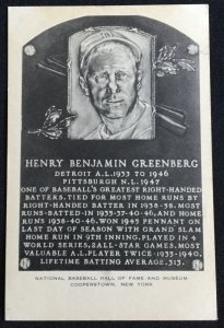 Unused Postcard Henry Benjamin Greenberg National Baseball Hall of Fame NY LB