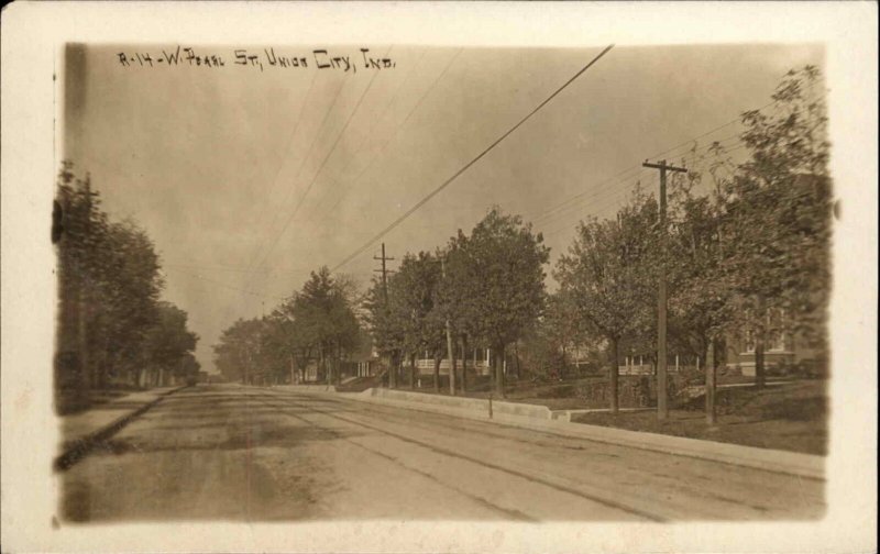 Union City Indiana IN West Pearl St. c1910 Real Photo Postcard