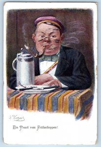 Germany Postcard caricature lithograph of a German student c1905 Antique