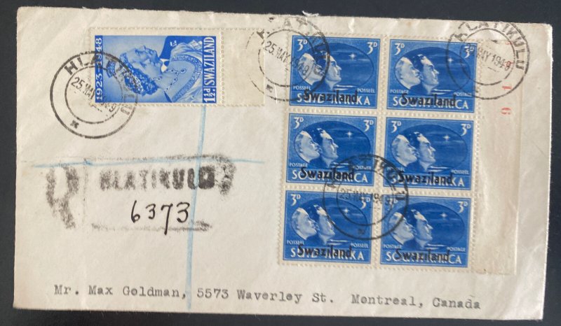 1949 Hlatikulu Swaziland Registered cover To Montreal Canada Overprinted Stamps