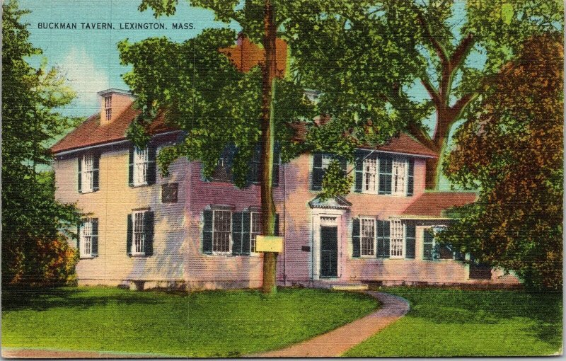 Buckman Tavern Lexington Massachusetts MA Linen Postcard VTG UNP Vintage Unused  