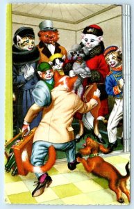 MAINZER DRESSED CATS Anthropomorphic CROWDED ELEVATOR Dogs  #4736 Spain Postcard