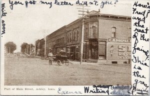 Ackley IA Main Street Man Wagon c1907 Litho Postcard G75 *as is