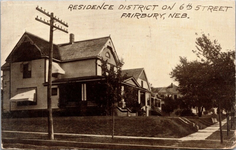 Postcard Residence District on 6th Street in Fairbury, Nebraska