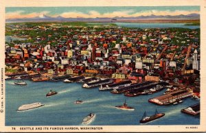 Washington Seattle Aerial View Showing Harbor 1937 Curteich