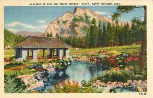 Linen Card of Cascades of Times & Mt. Rundle Banff National