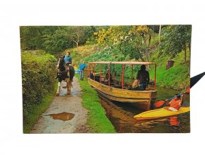 Horse Drawn Boat Versus Canoeist  Canal Llangollen Wales 1970s Vintage Postcard