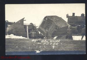 RPPC OTIS KANSAS MISSOURI PACIFIC RAILROAD TRAIN WRECK REAL PHOTO POSTCARD RR