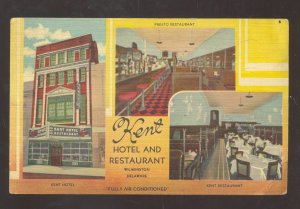 WILMINGTON DELAWARE KENT HOTEL RESTAURANT INTERIOR ADVERTISING POSTCARD