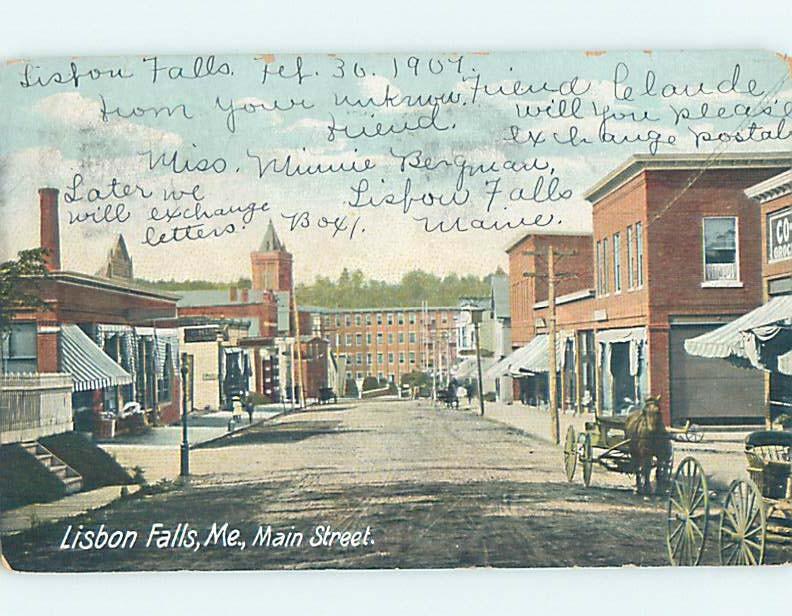 Divided-Back STREET SCENE Lisbon Falls Maine ME W2148