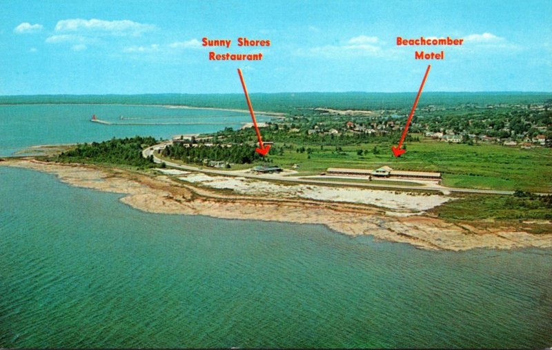 Michigan Manistique Aerial View Sunny Shores Restaurant & Beachcomber Motel