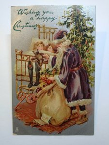 Santa Claus Purple Coat Sleepy Children Christmas Postcard Tucks Original 136 