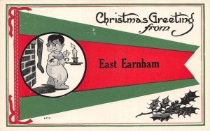 Christmas Greetings East Earnham Boy with Candle Pennant Flag Postcard AA99139