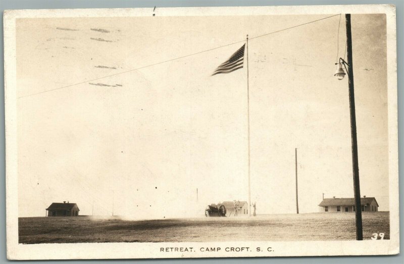 CAMP CROFT SC WWII 1943 AMERICAN FLAG VINTAGE REAL PHOTO POSTCARD RPPC