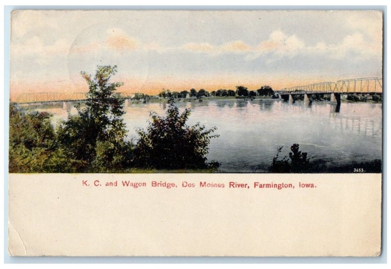 1908 KC & Wagon Truss Bridge Des Moines River Farmington Iowa Antique Postcard