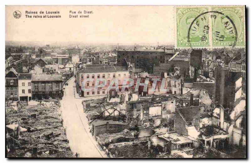 Old Postcard Militaria Ruins of Louvain Street Diest