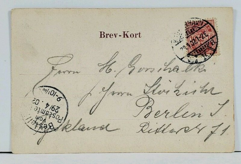 Denmark Frederikborg Castle 1902 Kobenhaven to Berlin Postcard L2
