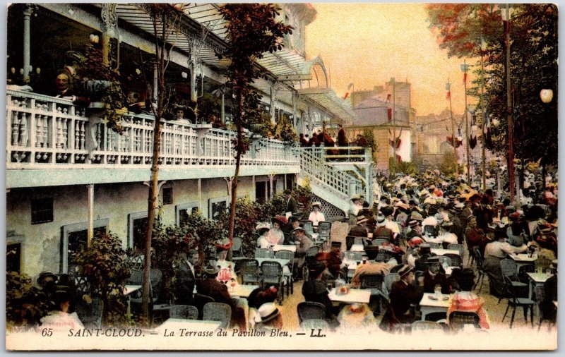 Saint-Cloud La Terrasse Du Pavilion Blue France Restaurant Customers Postcard