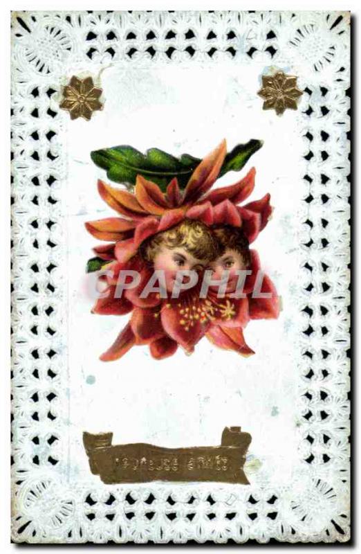 Old Postcard Fancy Embroidery Flower Children