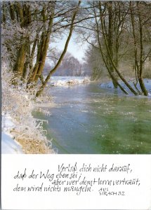 Postcard German Religious Snowy River Scene with religious verse from Sirach